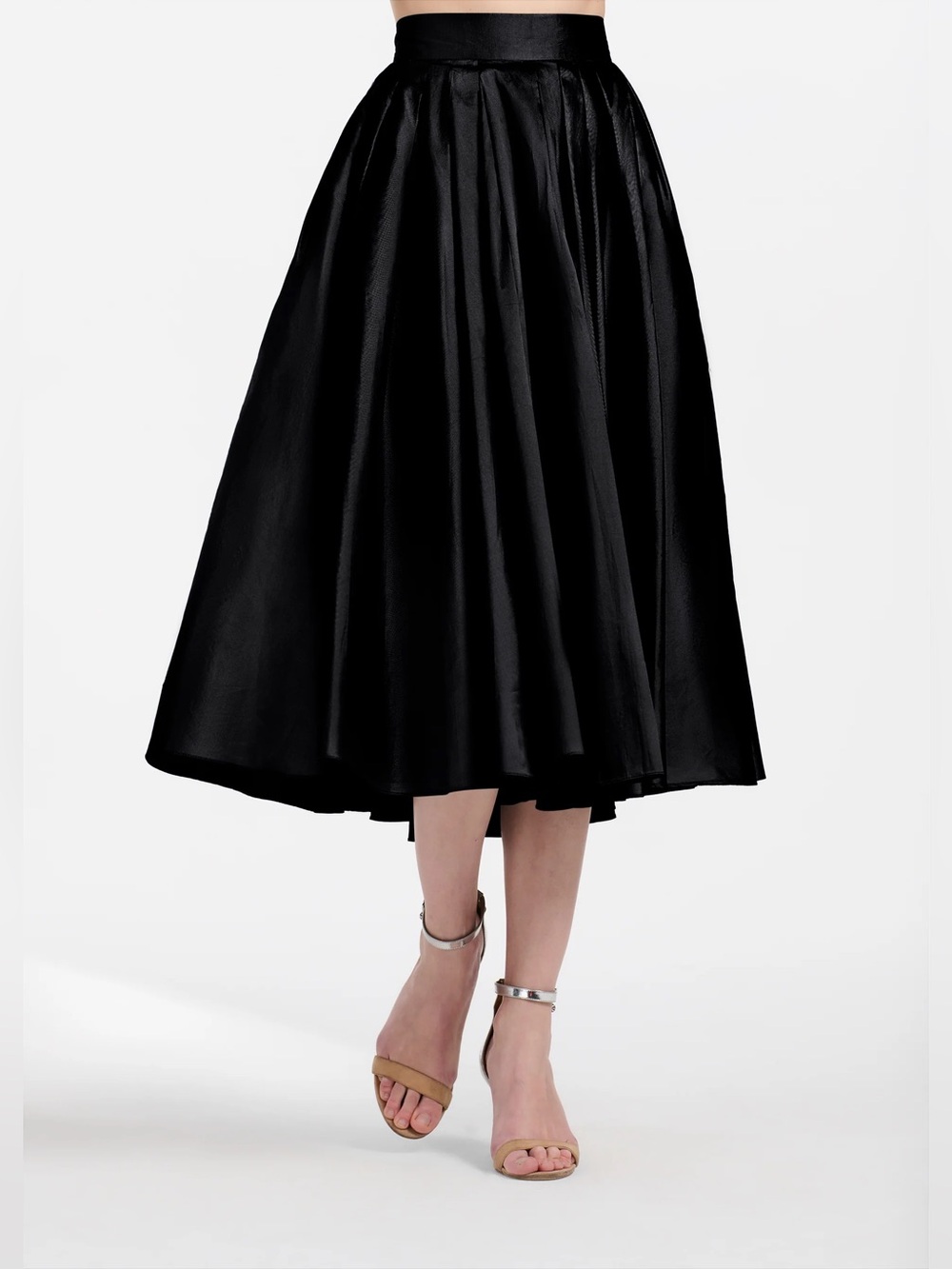 Frances Valentine Black Soft Taffeta Midi Skirt